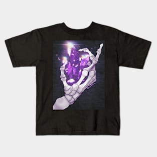 Glowing Purple crystal in a skeletons hand Kids T-Shirt